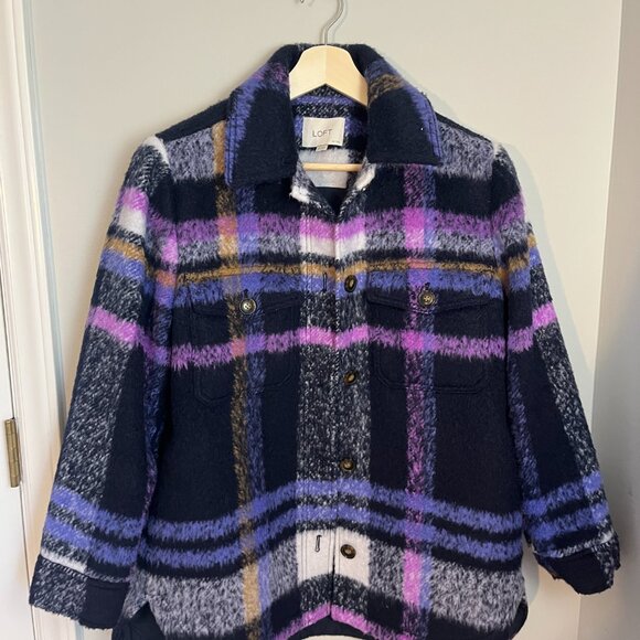 Loft Purple Plaid Jacket Size MP Medium Petite - Picture 4 of 8